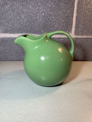 Vintage Green Hall China Ball Pitcher Pottery With Ice Lip