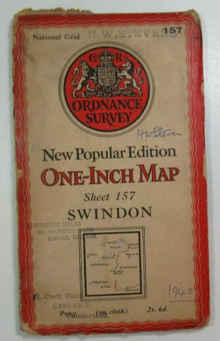 1940 Old Vintage Os Ordnance Survey One - Inch Popular Edition Map 157 Swindon