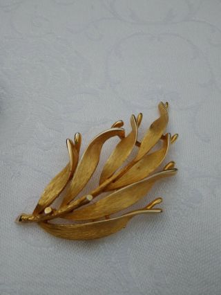 Vintage signed LISNER Gold Tone Plated Leaf Floral Branch Pin Brooch,  boxed 3