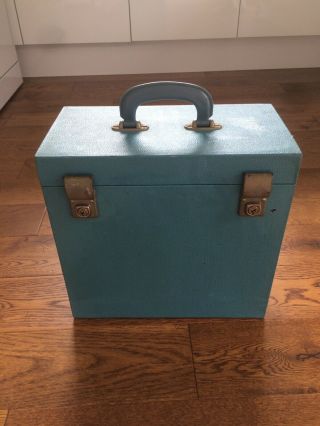 Vintage Vinyl Carry Case Lp Storage Box Turquoise Holds 40 Records