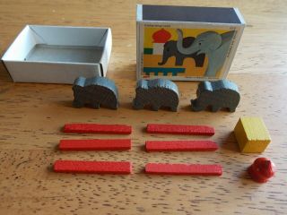 Juri Matchbox Wooden Toy Elephants Miniature West Germany Vintage
