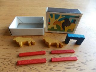 Juri Matchbox Wooden Toy Lions Miniature West Germany Vintage