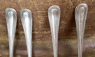 4 Vintage Beaded Handle Silver - Plate Demitasse Coffee Spoons 4.  5” Epns A1 Beads