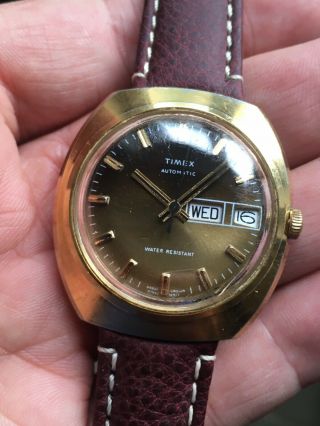 Timex Day Date Automatic Vintage Men’s Watch Tiger Eye Style Dial