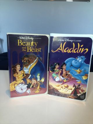 Vintage Walt Disney Vhs Black Diamond Aladdin & Beauty And The Beast