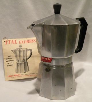 Vtg Ital Express Made In Italy Stove Top Espresso Coffee Maker 12oz W Instructns