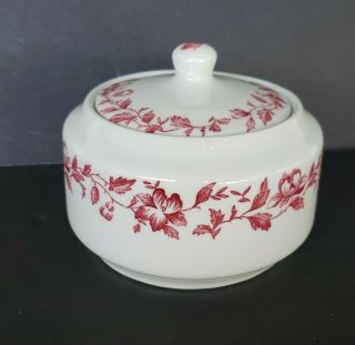 Vintage Shenango Restaurant China Sugar Bowl Red Floral Scroll Design