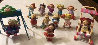 Vintage 1984 Cabbage Patch Kids 12 Miniature Figures With Swing And Stroller