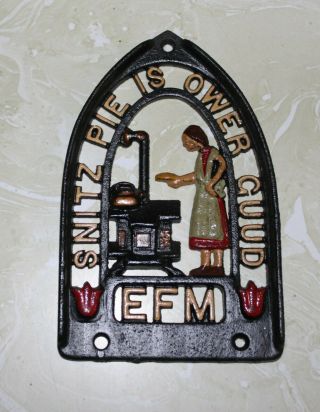 Vintage Efm Emmaus Foundry & Machine Co.  Cast Iron Trivet Snitz Pie Is Ower Guud