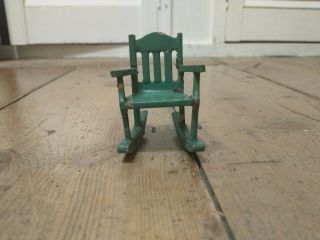 Dollhouse Antique Wooden Green Rocking Chair Room Furniture 2