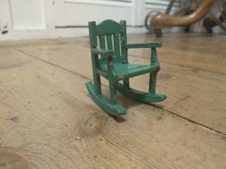 Dollhouse Antique Wooden Green Rocking Chair Room Furniture 3