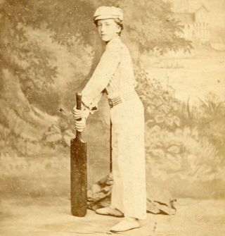 Boy Holding Cricket Bat Portrait London Stereoscopic Cdv Carte De Visite Photo