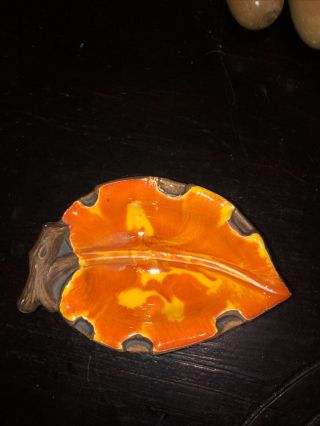 Vintage Treasure Craft Leaf Trinket Dish Made In Usa 1962 Orange 4 " Ashtray