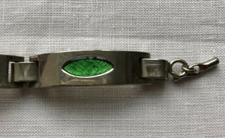 Vintage Art Deco Silver And Green Enamel Pattern Bracelet