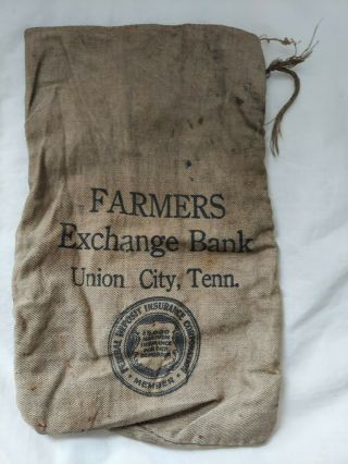 Vintage Canvas $5000 Money Bag Farmers Exchange Bank Union City,  Tenn.  Deposit