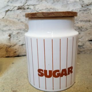 Vintage Hornsea Pottery Tea & Sugar Ceramic Storage Containers Wood Lids Retro 2