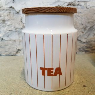 Vintage Hornsea Pottery Tea & Sugar Ceramic Storage Containers Wood Lids Retro 3
