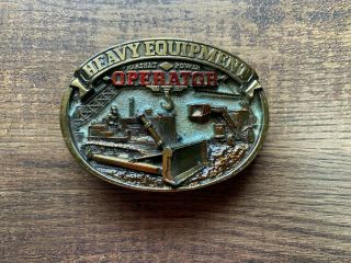 Heavy Equipment Operator Belt Buckle Pewter Hardhat Power 1986 Made In Usa