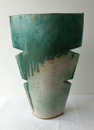 Lovely Large Vintage Green & White Janet Cottrell Studio Pottery Vase