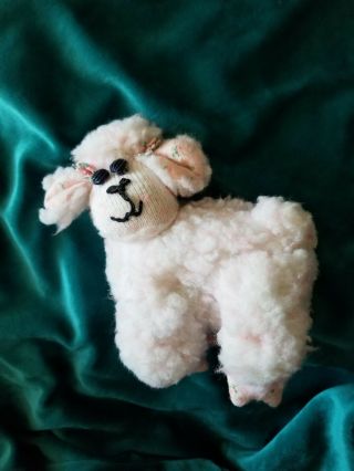 Vintage Handmade White Curly Wool Lamb Plush Folk Art Stuffed Toy Plush Easter