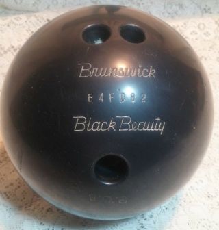 Vintage Brunswick Black Beauty 15 Lb 14.  2 Oz Bowling Ball Black Drilled