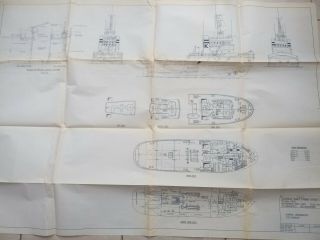 A Fine Vintage Architectural Blueprint Drawing Of A Tug Boat Uk Ship Yard