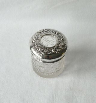 Antique Sterling Silver Topped & Cut Glass Dressing Table Jar.  Birmingham 1912.