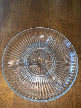 Vintage Clear Glass Oval 3 Divided Nut Candy Relish Dish Sunburst Pattern 8”