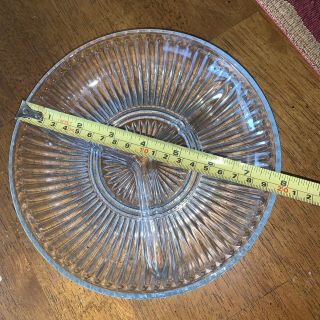 Vintage Clear Glass Oval 3 Divided Nut Candy Relish Dish Sunburst Pattern 8” 3