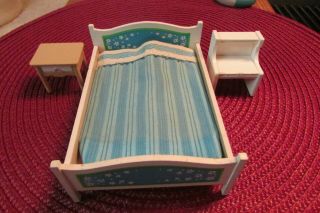Vintage Lundby Dollhouse Bedroom Set Blue Heaven Bed W/ Nightstands