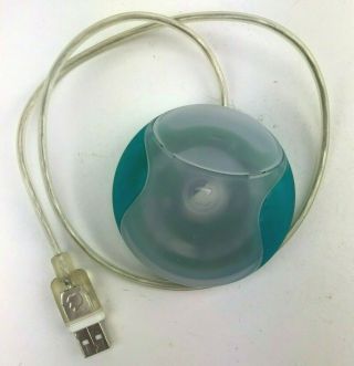 Vintage Apple Usb Mouse For Mac Computers M4848 Hockey Puck Round Clear Blue