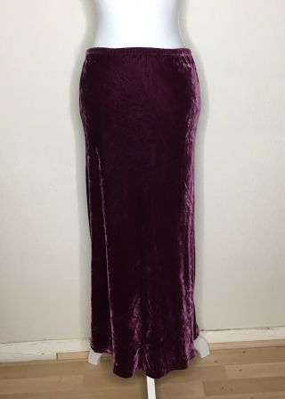 Vintage 90s Y2k Crushed Velvet Silk Blend Fabric Dark Pink Maxi Skirt Size 8 - 10