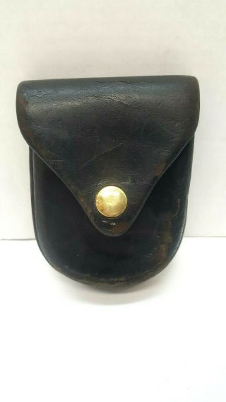 Vintage 1950s Black Leather Handcuff Case Brass Snap Service Mfg Yonkers Ny 28