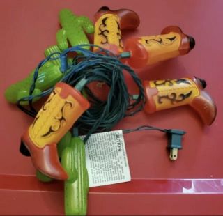 Vtg Rare String Of 10 Cowboy Boots And Prickly Green Cactus Party Lights