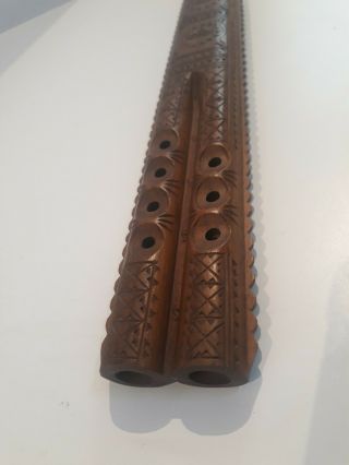 Vintage Hand - Carved Wooden Double Flute,  Dvojnica,  Frula