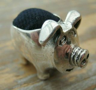 A Sweet Antique Style English Hallmarked Sterling Silver Novelty Pig Pin Cushion