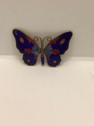Vintage Large Size Brass And Enamel Butterfly Stamped 99 Inside Square