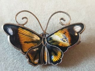 Vintage Silver David Andersen Norway Enamel Butterfly Brooch Pin 30 X 22mms.