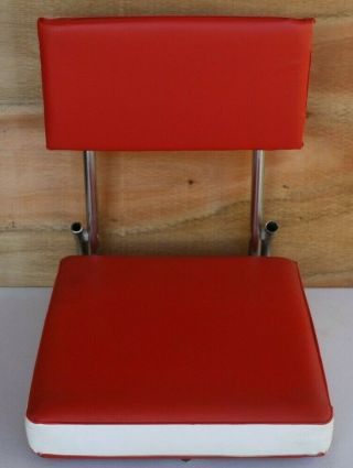 Vintage Red & White Vinyl Folding Stadium Bleacher Seat Boat Chair With Clamp 2