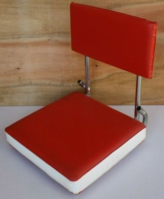 Vintage Red & White Vinyl Folding Stadium Bleacher Seat Boat Chair With Clamp 3