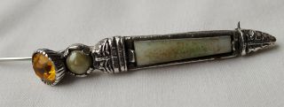 Vintage Signed Miracle Scottish Polished Agate Dirk Dagger Brooch Kilt Pin
