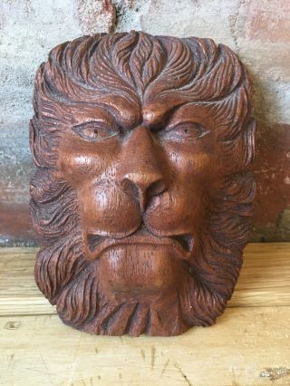 Vintage Carved Wooden Lions Head For Furniture Restoration Recycled Salvage