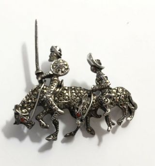 Vintage Sterling Silver And Marcasite Man Riding Horse Brooch 1727