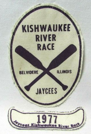 Vintage 1977 2 Part Patch Kishwaukee River Race Belvidere Illinois Jaycees Canoe