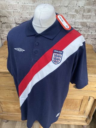 Vintage Umbro England Football Top Polo Shirt Mens Xl Blue T - Shirt Rare Top Bnwt