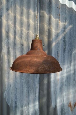 Large Rusty Steel Vintage Style Barn Lamp Workshop Ceiling Light Shade Rs3g3