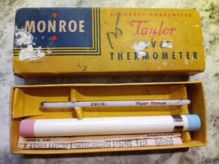 Vintage Taylor Rectal Fever Thermometer With Storage Case,  Directions & Orig Box