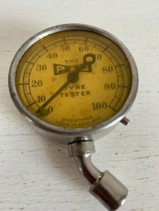 Vintage P & G Balloon Style Tyre Pressure Gauge - To 100lbs In Leather Case