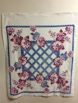 Vtg.  Tablecloth 1960’s Flowers Cotton 52” X 45”