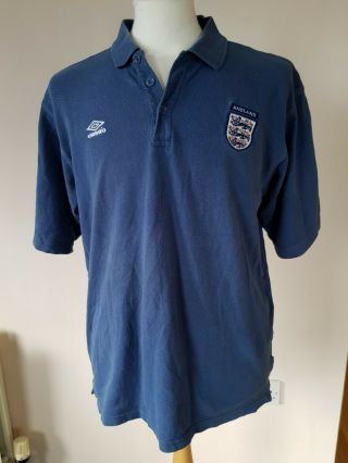 Umbro 1999 England 3 Lions Patches Football Jersey Polo T - Shirt Xl Blue Vintage